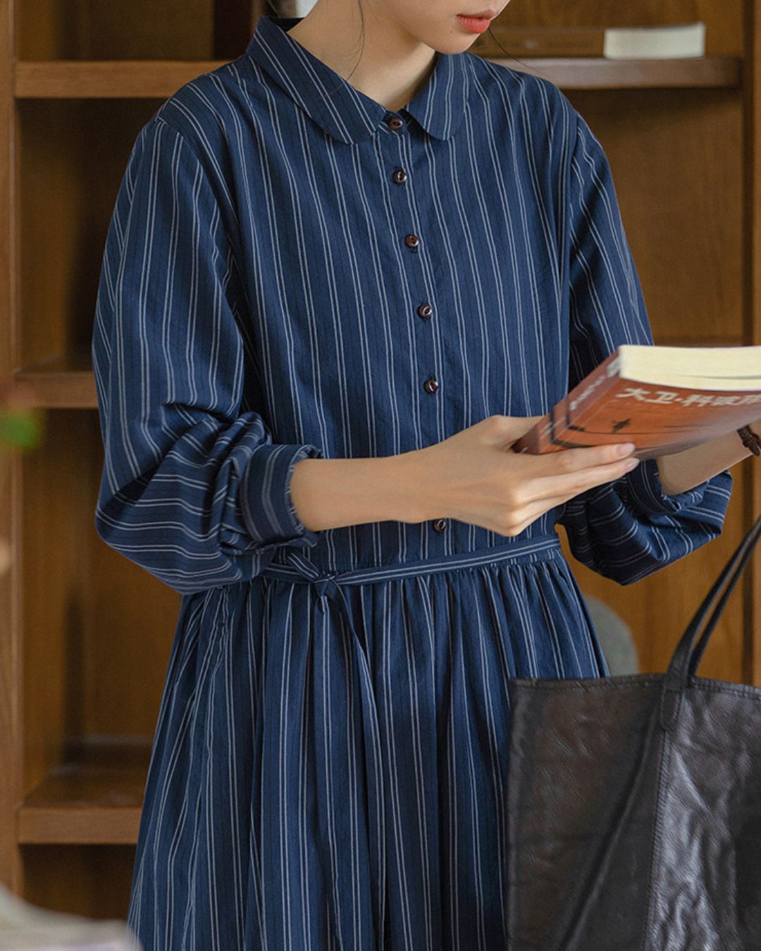 Striped Midi Shirt Dress　OP007