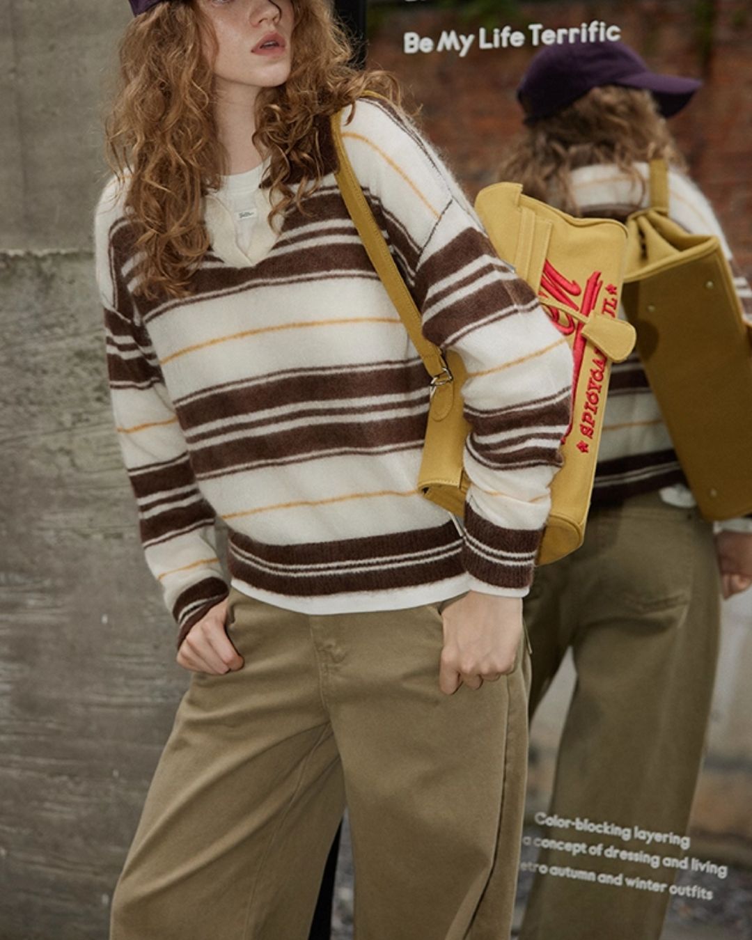 Collared V-neck Border Knit　KN048