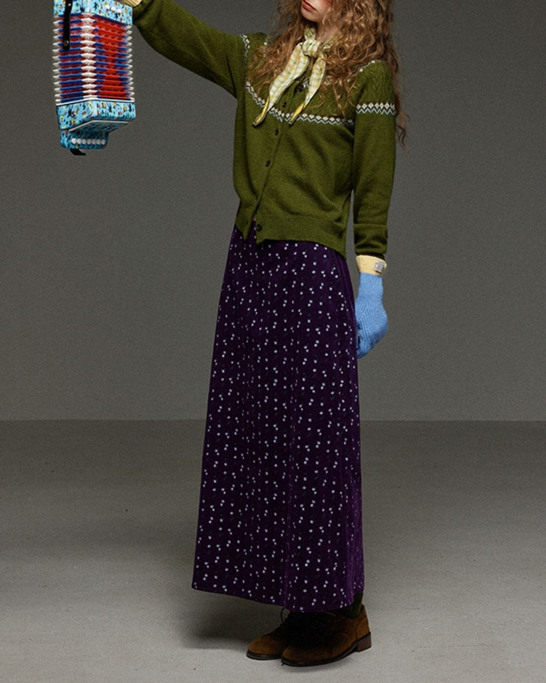 Retro Flower Corduroy Long Skirt　SK013