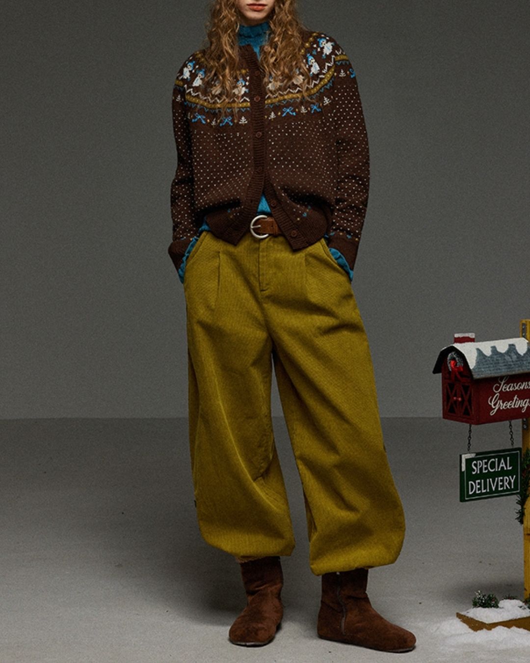 Corduroy Floral  Wide Pants　PT028