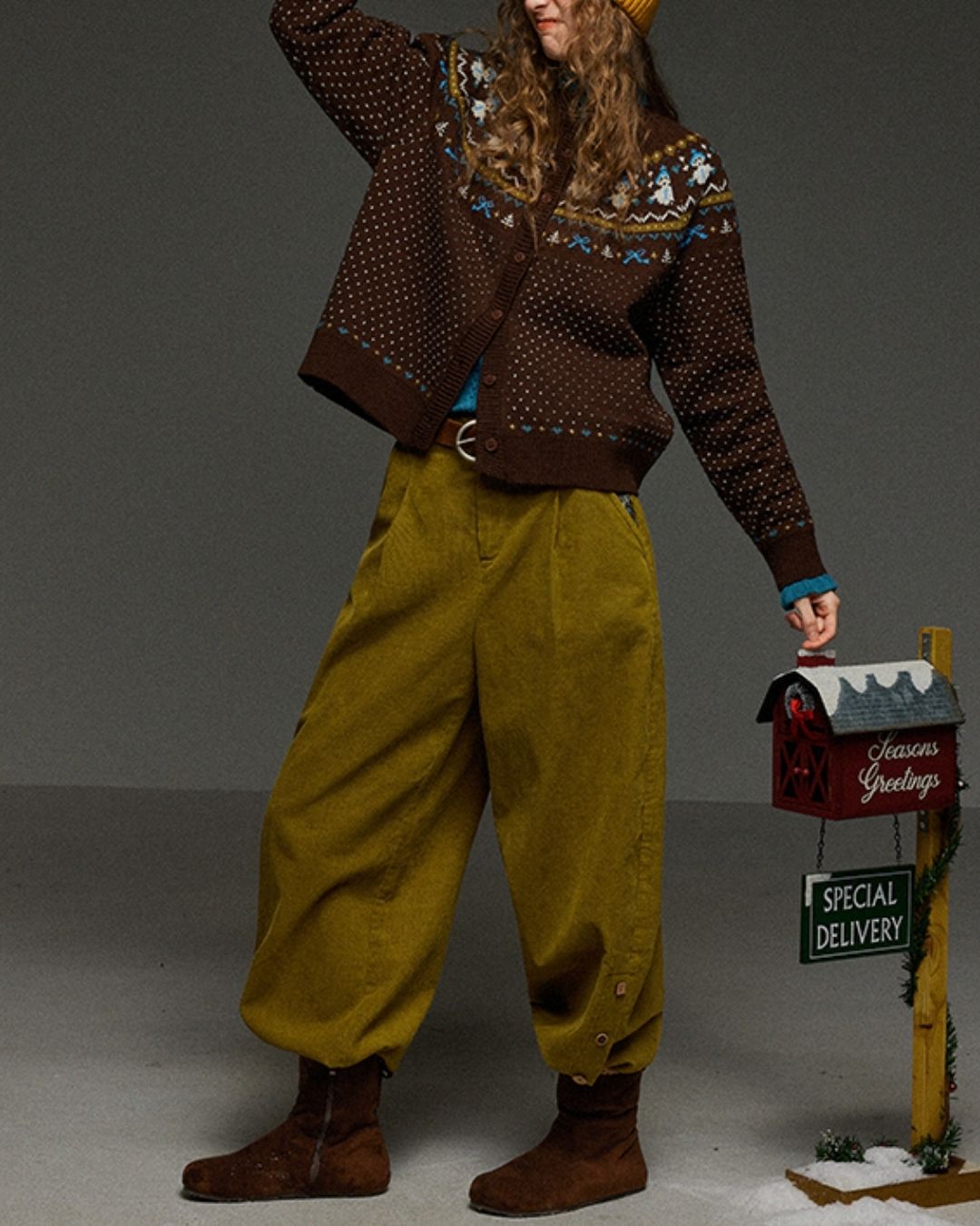 Corduroy Floral  Wide Pants　PT028