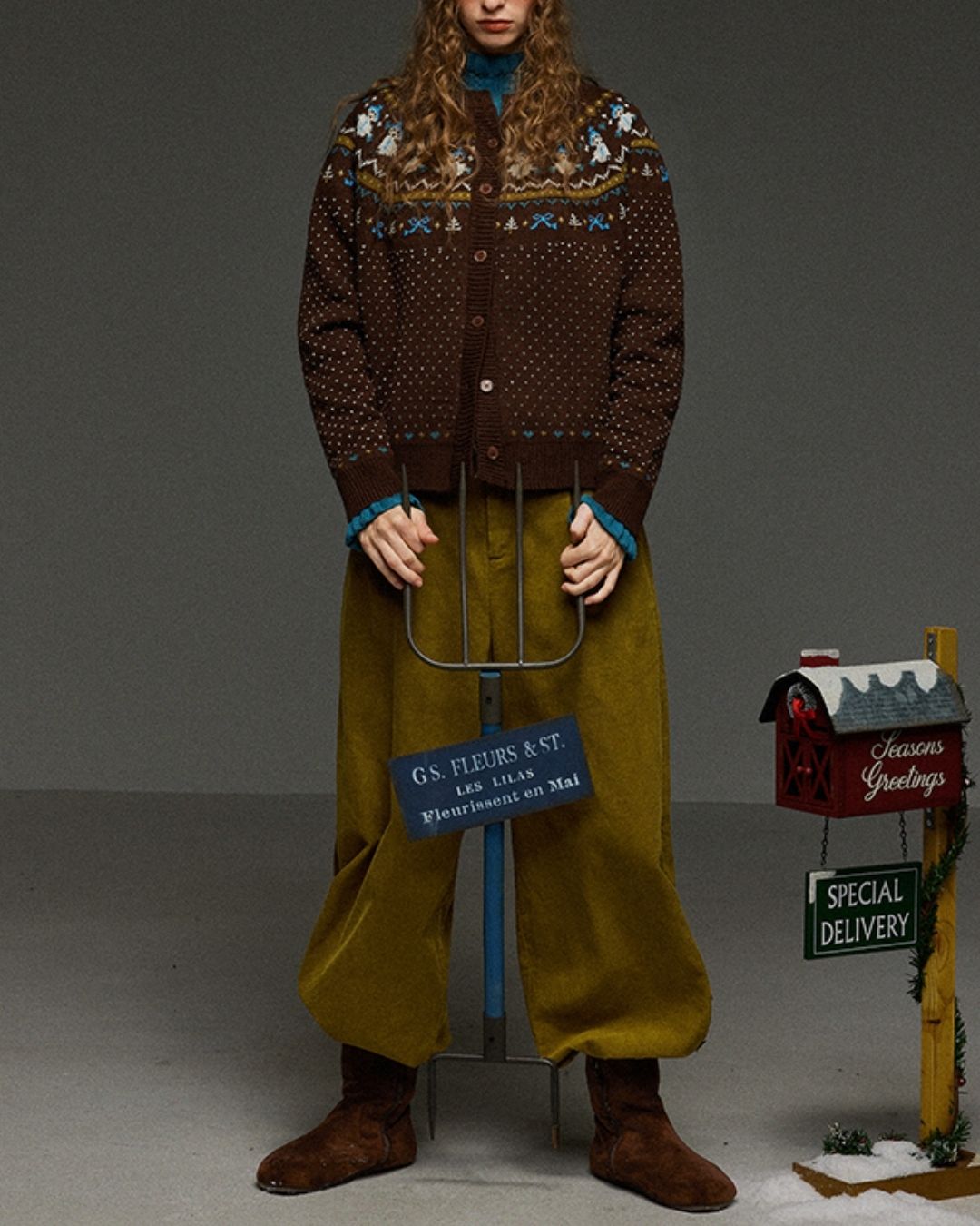 Corduroy Floral  Wide Pants　PT028