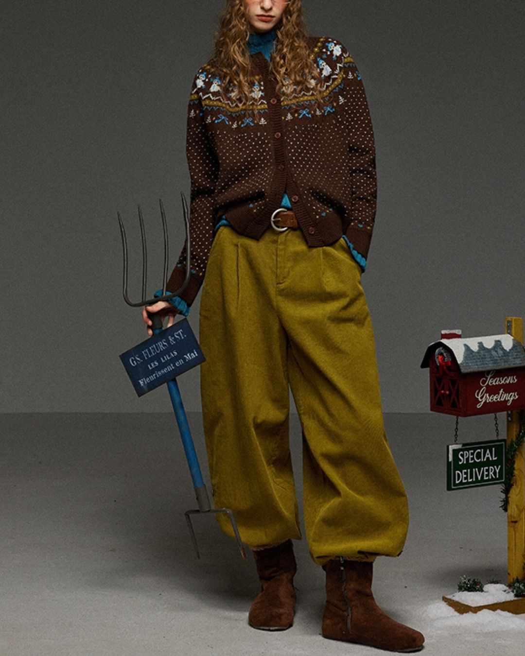 Corduroy Floral  Wide Pants　PT028
