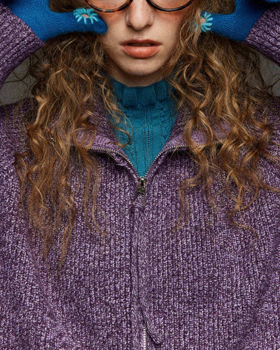 High Neck Cable Slim Fit Knit　KN070