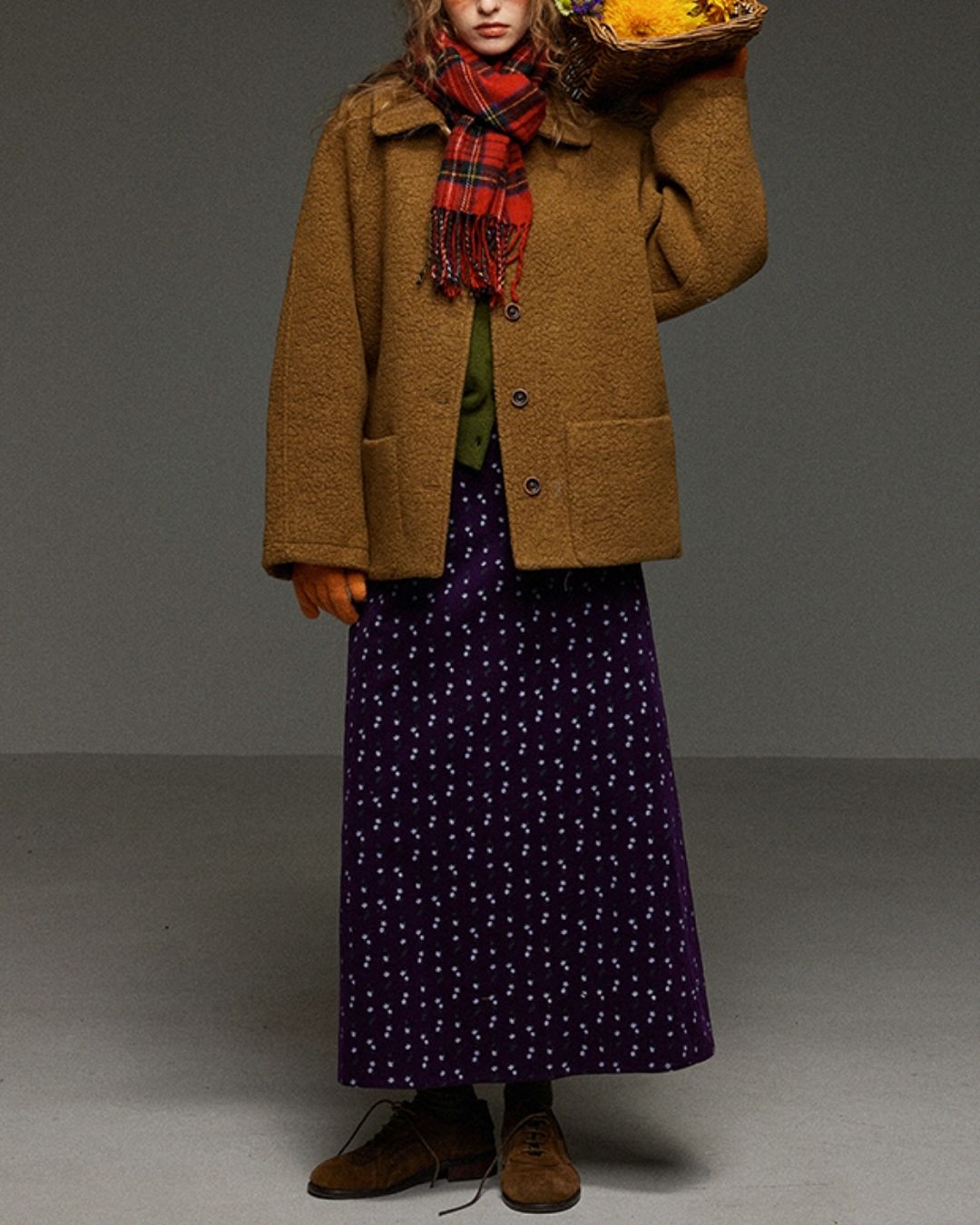 Retro Flower Corduroy Long Skirt　SK013