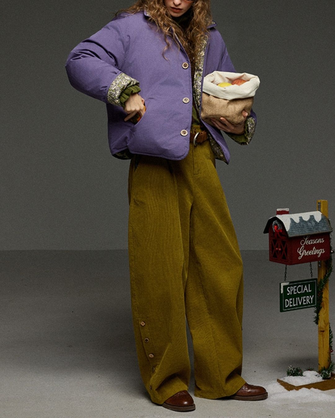 Corduroy Floral  Wide Pants　PT028