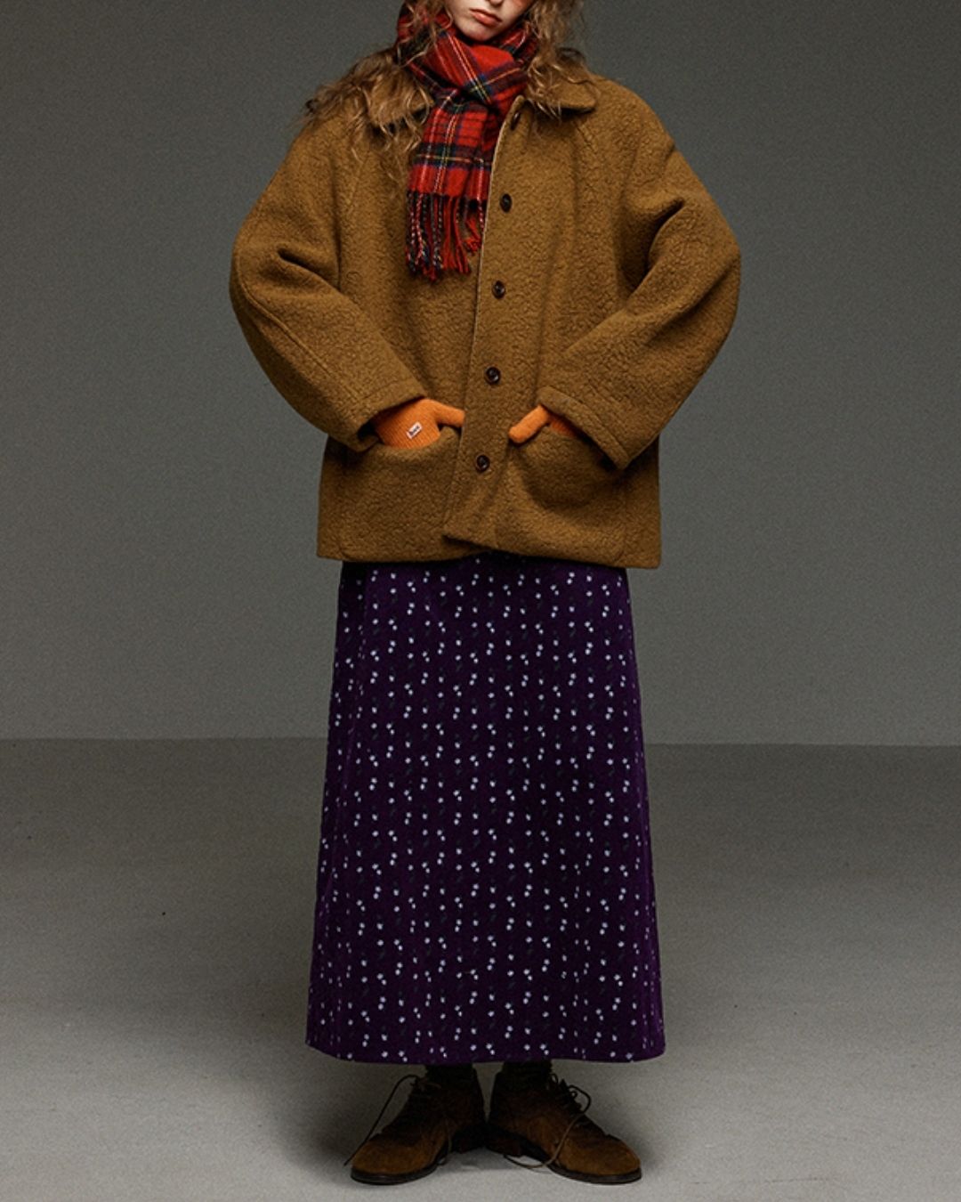 Retro Flower Corduroy Long Skirt　SK013