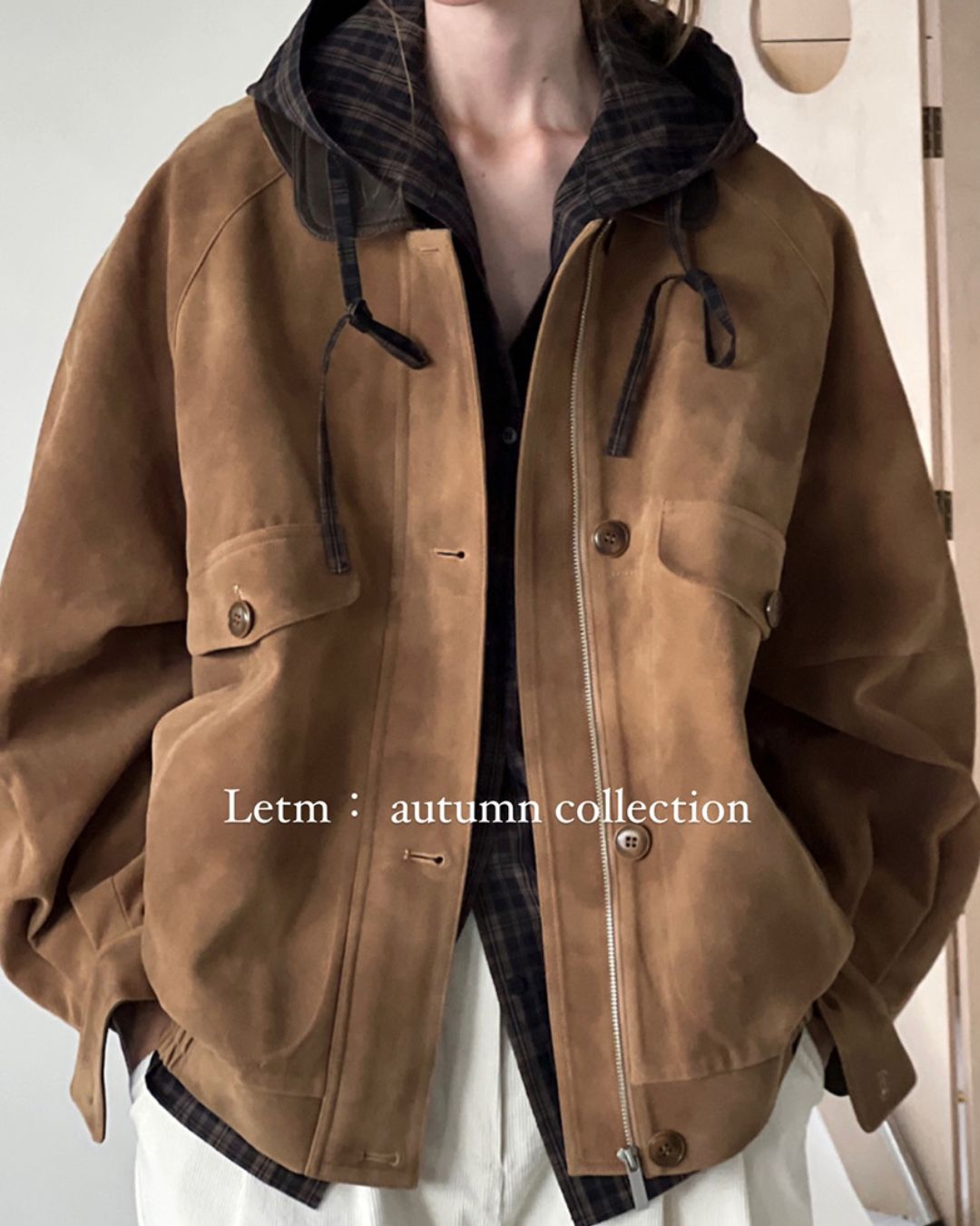 Leather Collar Suede Jacket　JK028