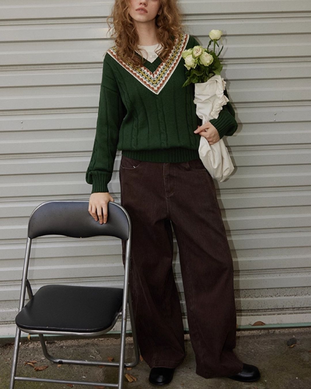 Fair Isle V-neck Sweater　KN053