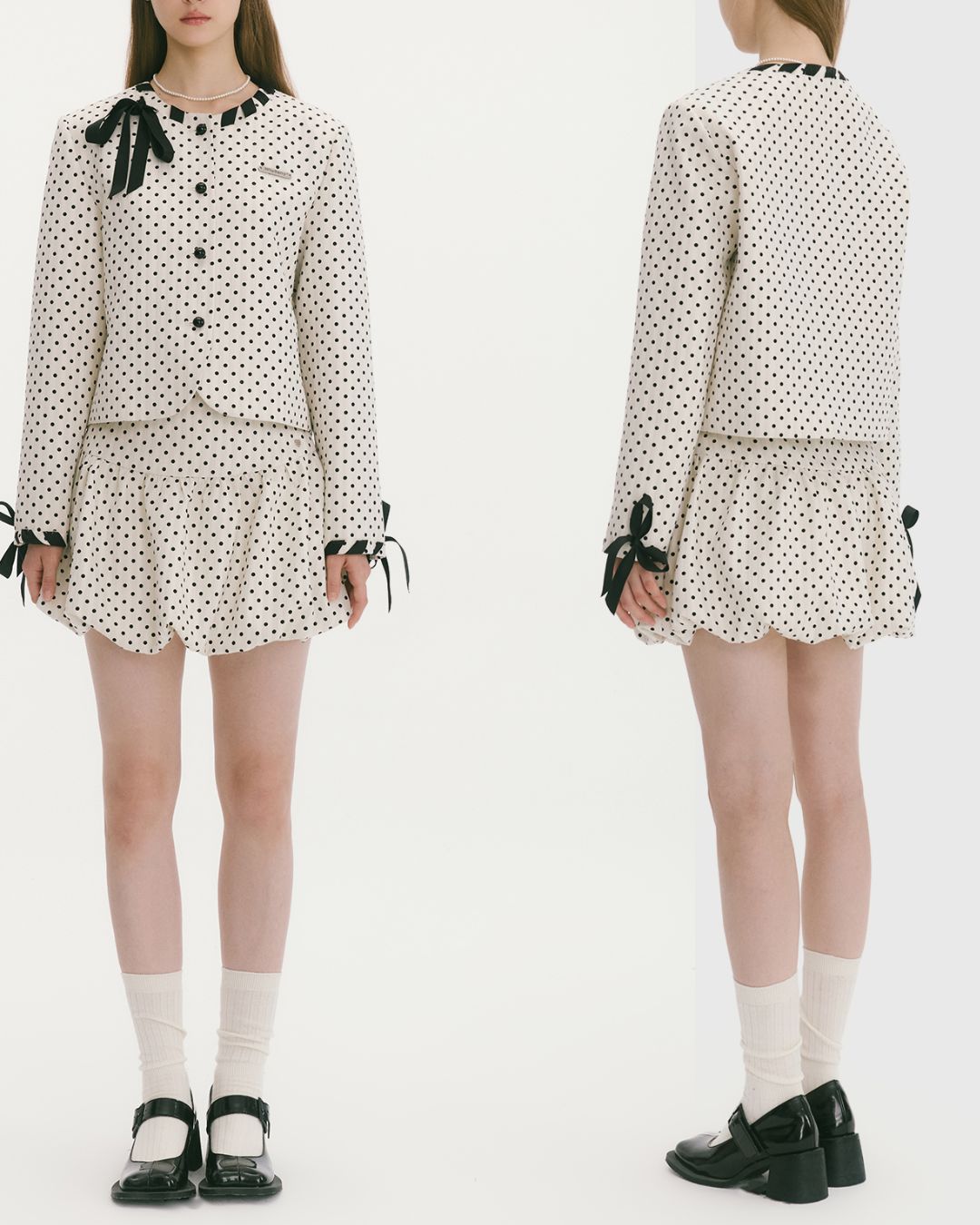 Ribbon Lace-Up Collarless Jacket　JK029