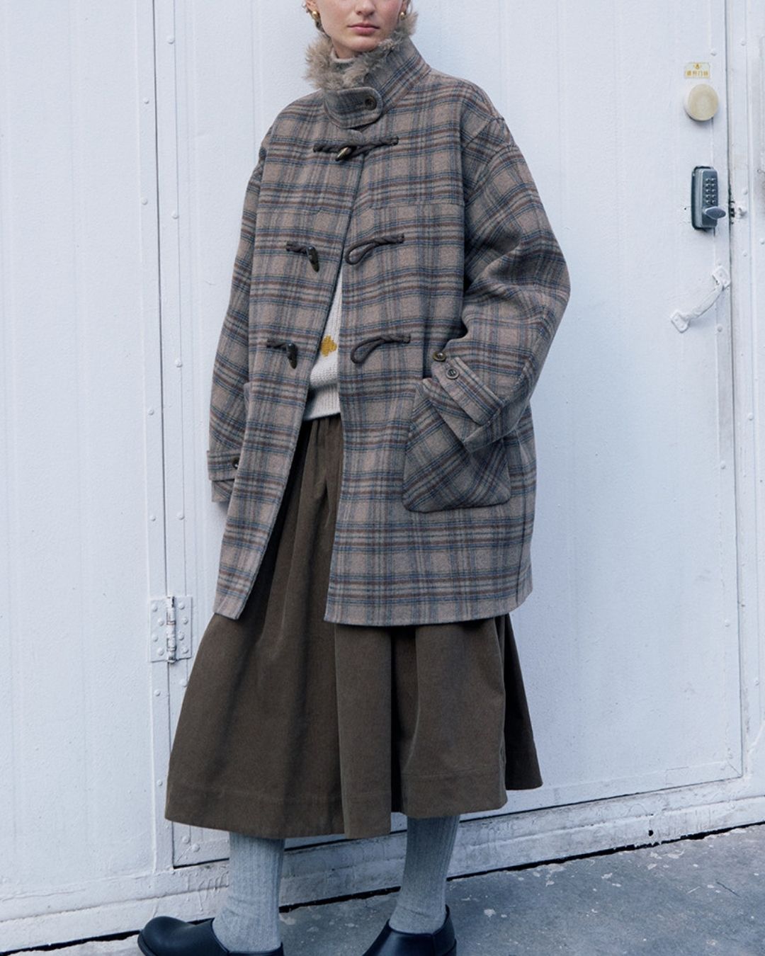 Stand Collar Duffle Check Coat　CT031