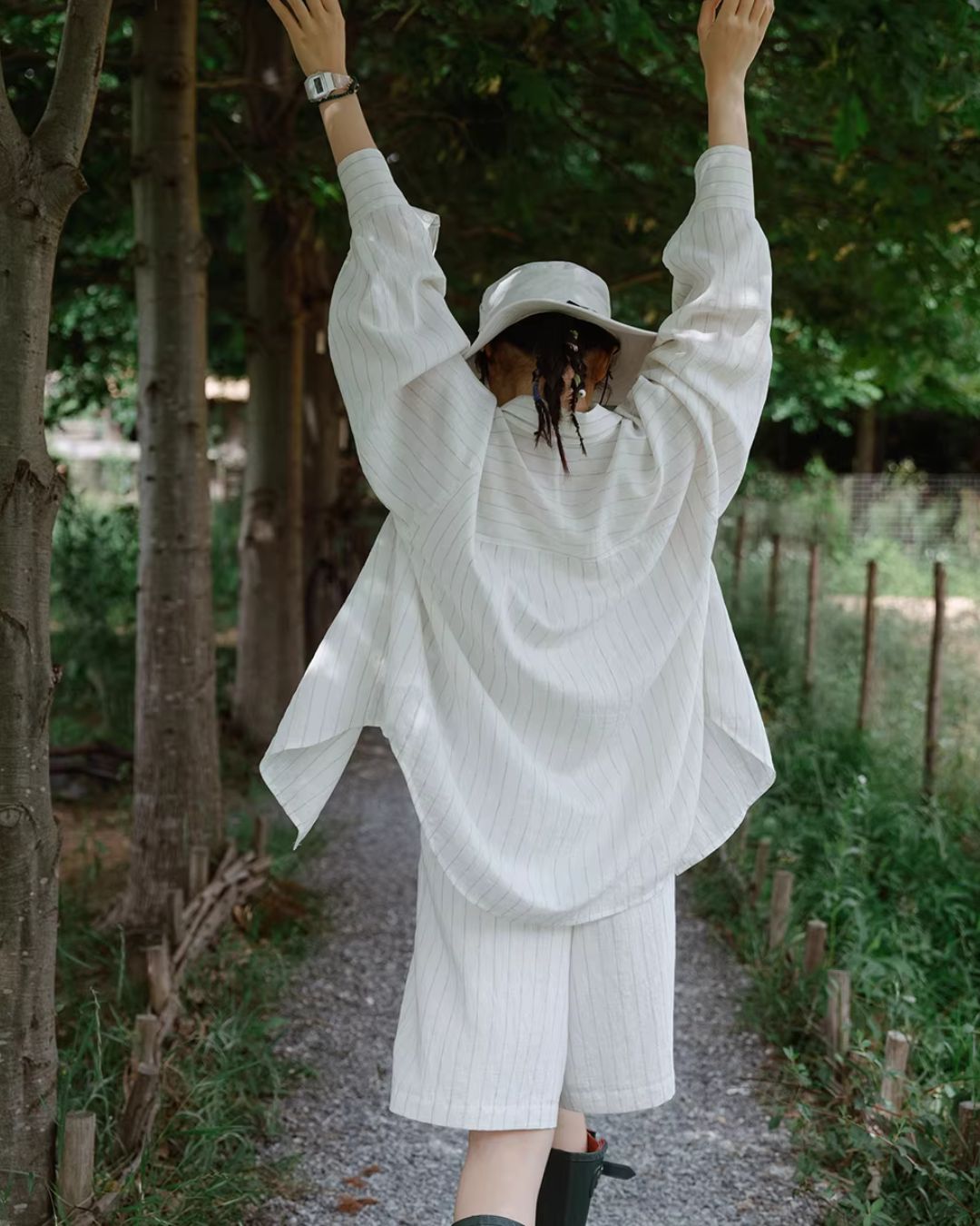 Linen Blend Oversized Striped Shirt　LS064