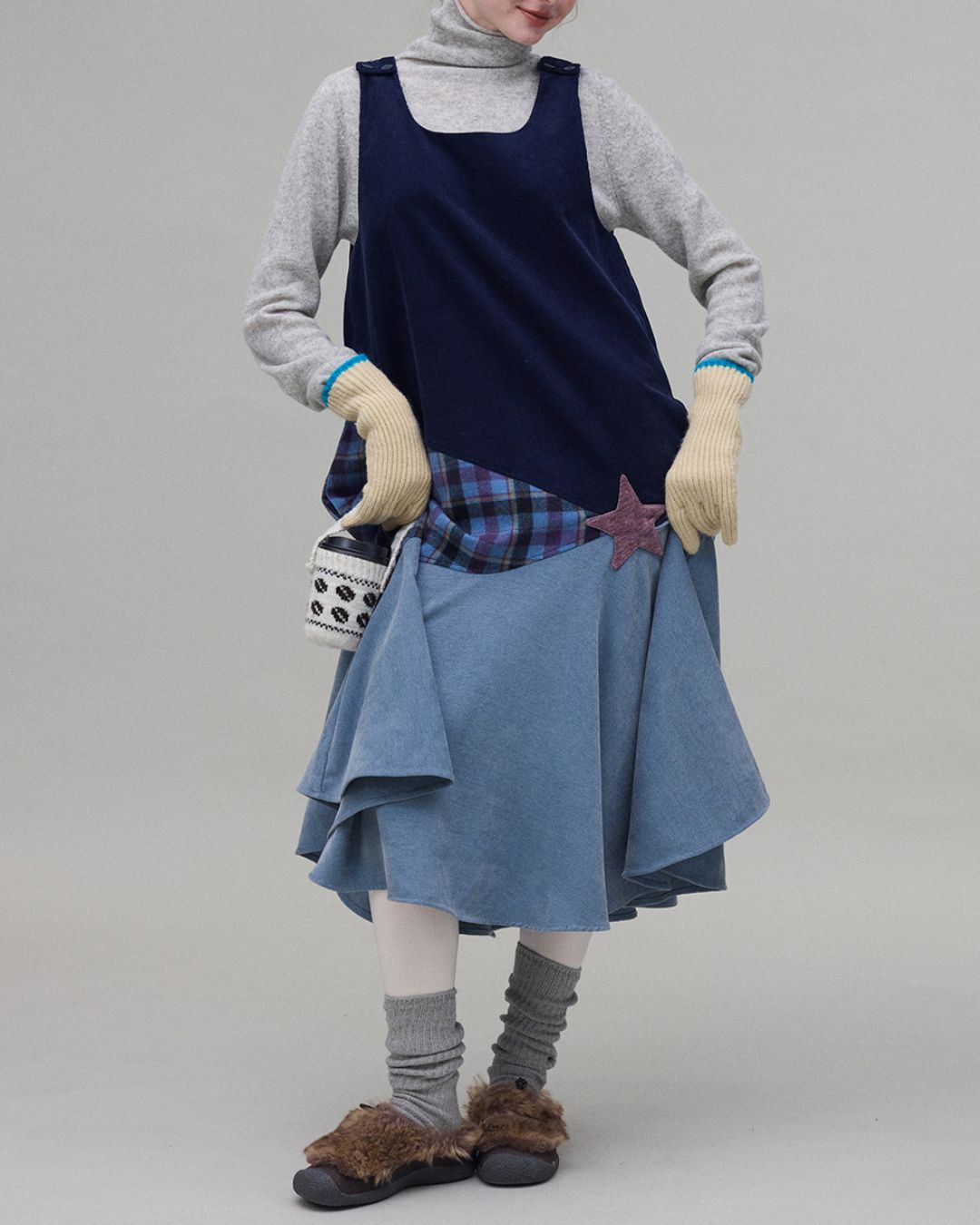 Patchwork Corduroy Dress　OP001