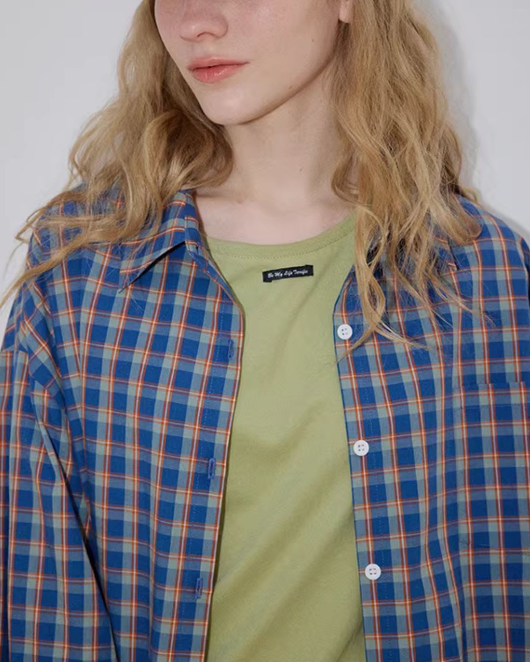 Loose Color-block Check Shirt　LS070