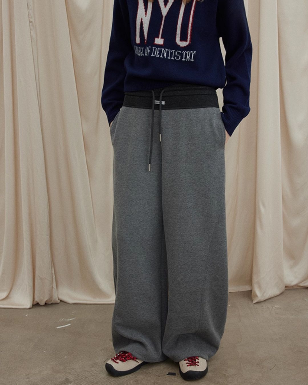 Color Block Curved Straight Pants　PT025