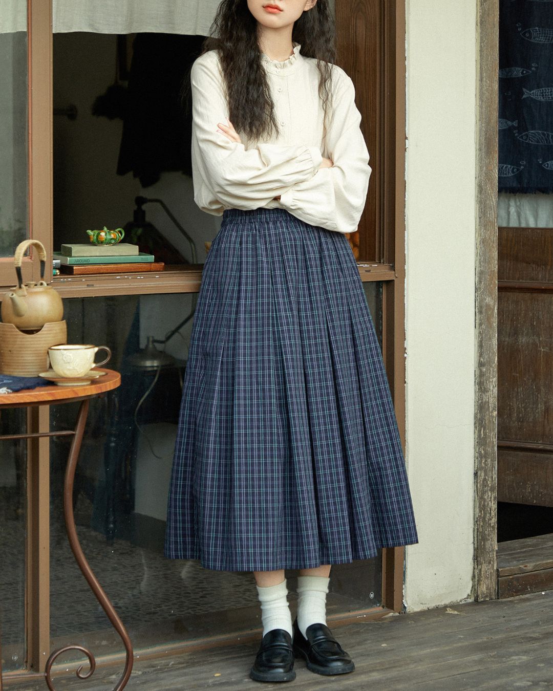 A-line Check Gathered Skirt　SK021