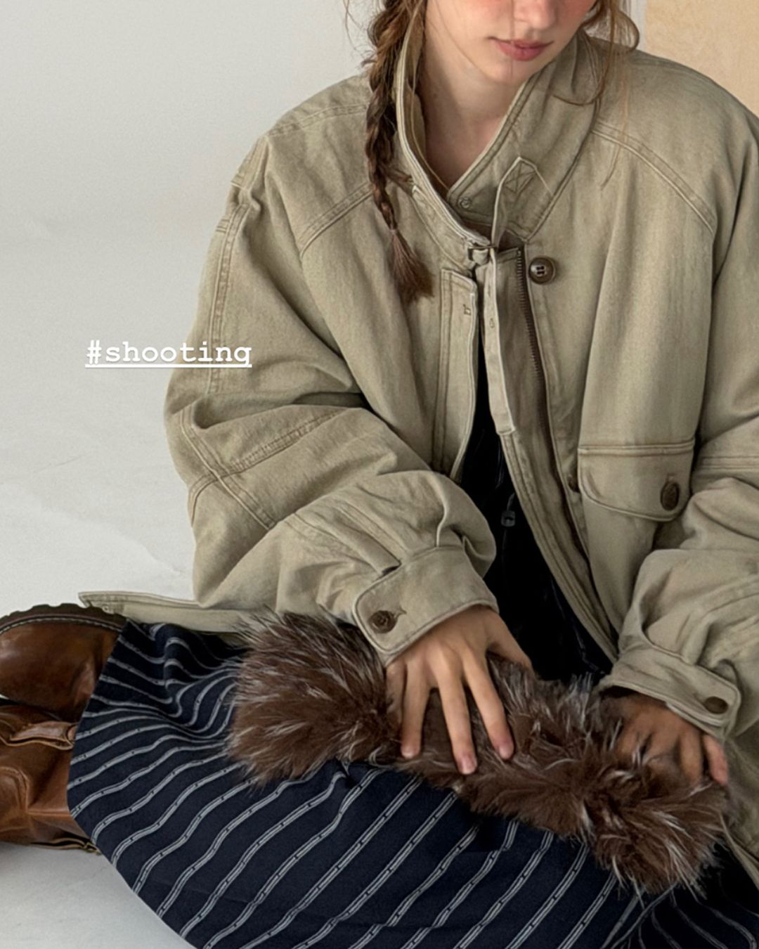 Fur Collar Padded Denim Jacket　JK058