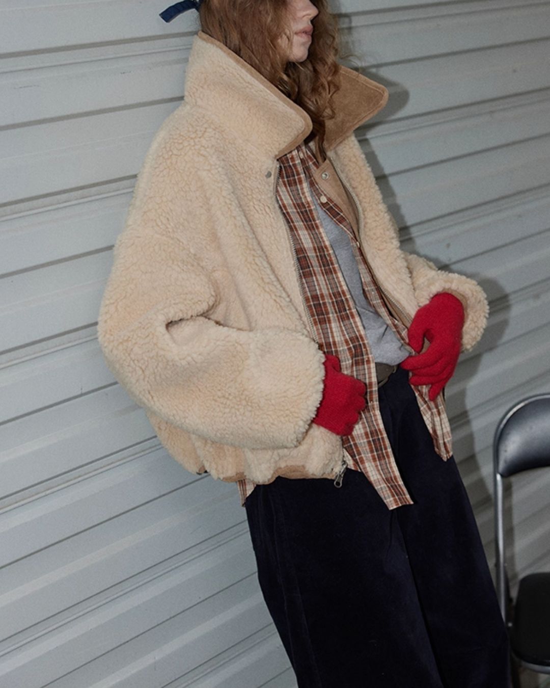 Reversible Boa Big Collar Jacket　JK055