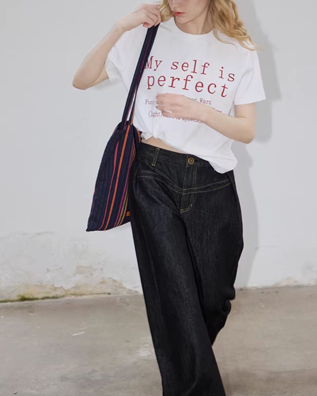 Text Print Crew Neck T-Shirt　ST009