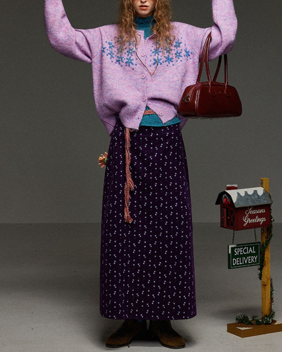 Flower Embroidered Mix Knit Cardigan　KN071