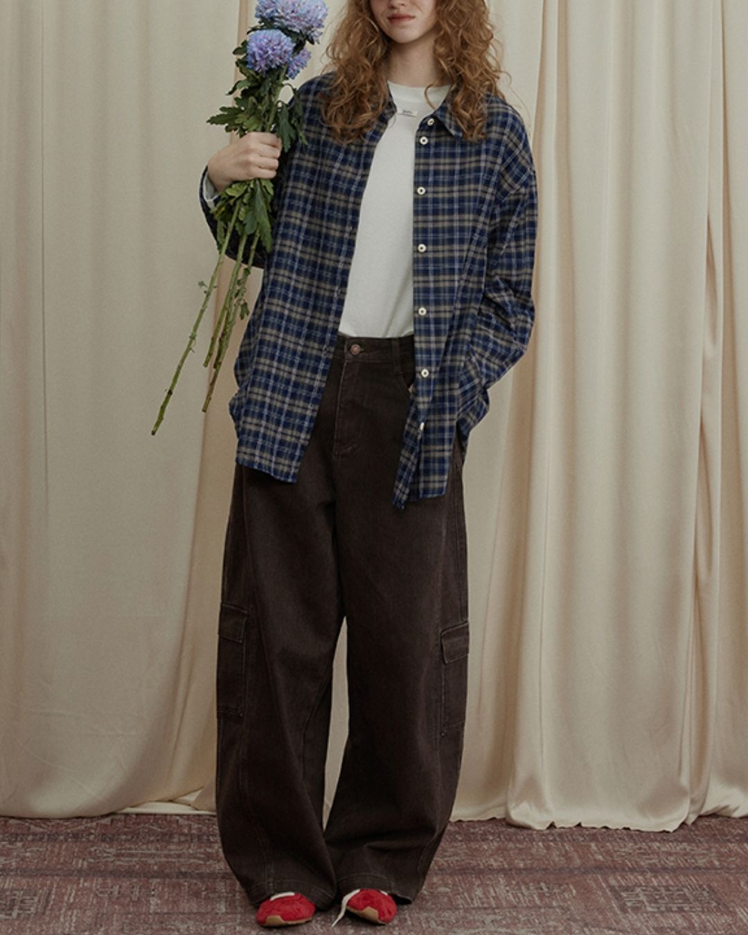 Oversized Checked Cotton Shirt　LS034