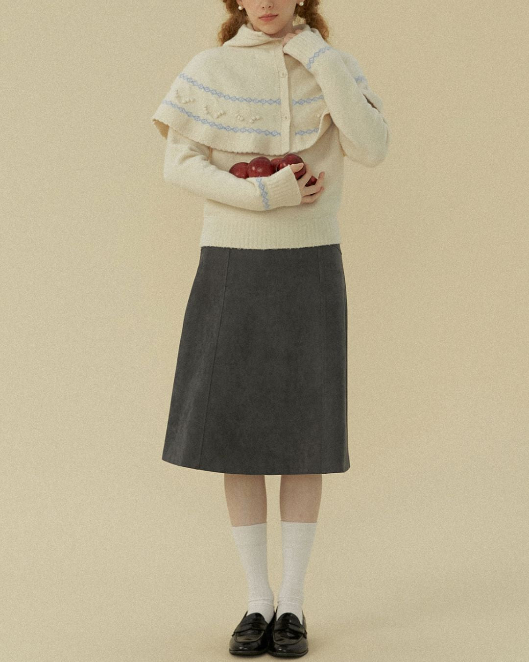 Pom-pom Fair Isle Balaclava Cape　KN080