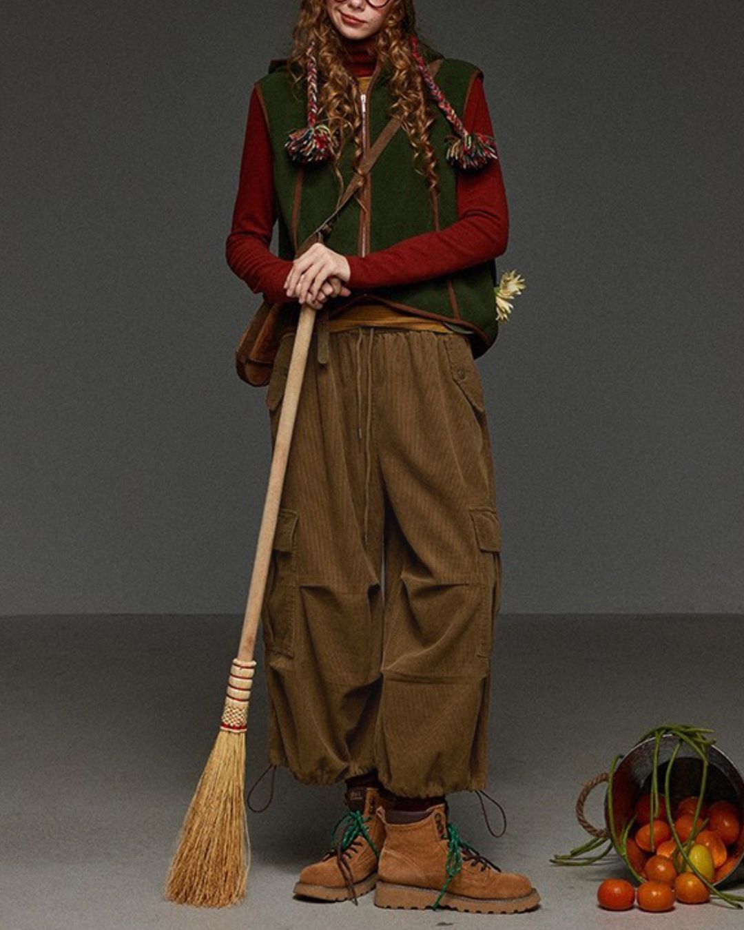 Corduroy Cropped Cargo Pants　PT027