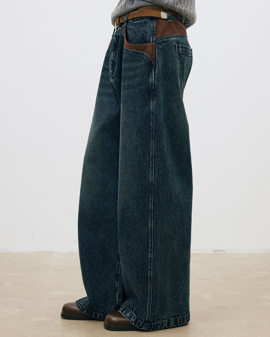 Suede Trim Vintage Denim Pants　DP016