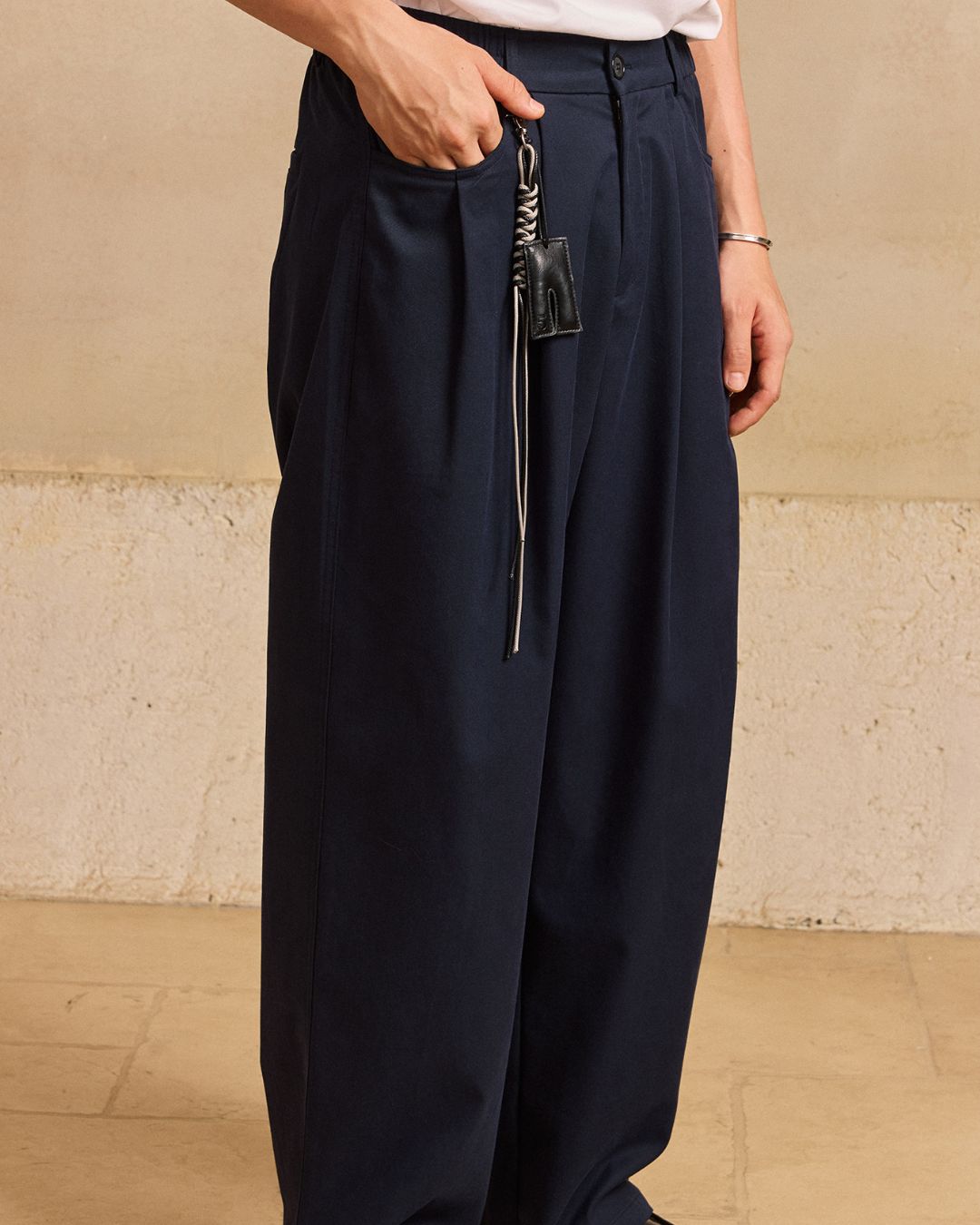 Rope ＆ Leather Tag Tuck Wide Pants　PT033