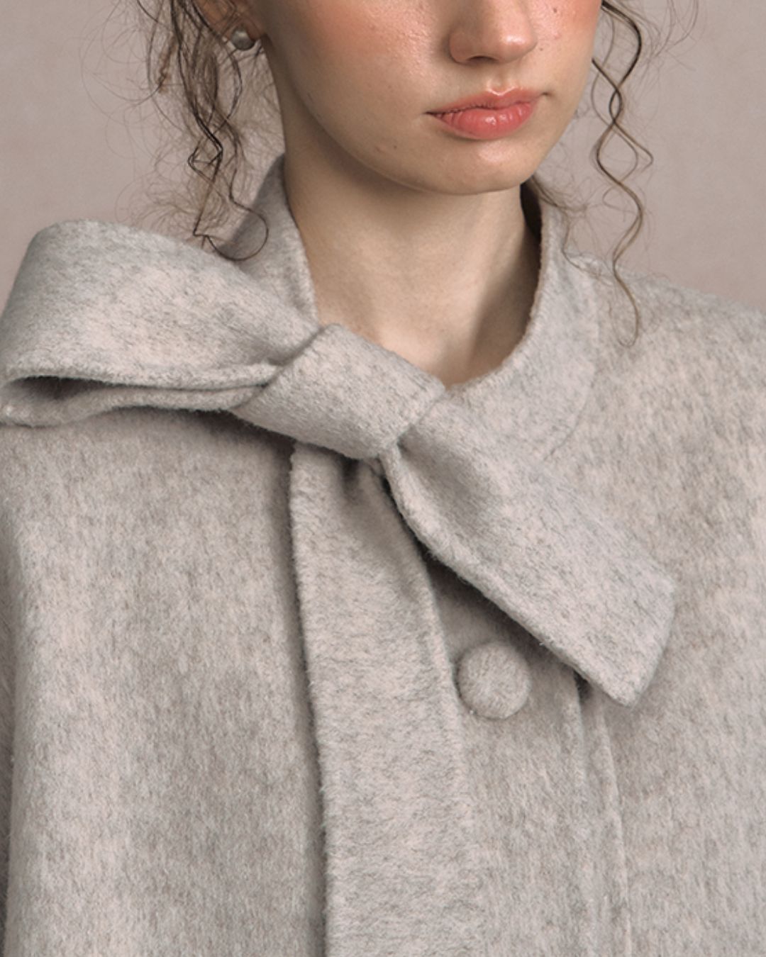 Bow-tied Pleated Cuff Wool Coat　CT026