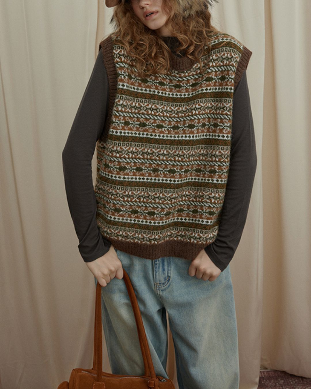 Jacquard Border Knit Vest　KN050