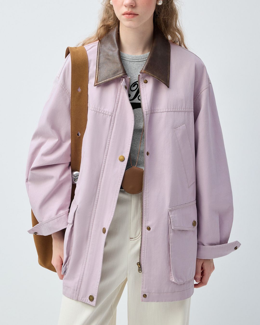 Leather Collar Oversized Work Jacket　JK082