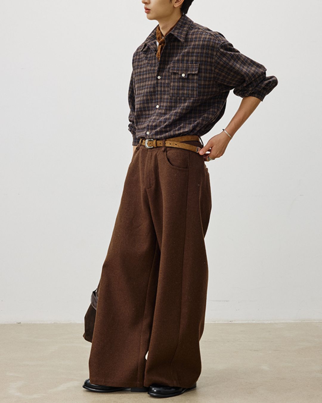 String-decorated Wool Wide Pants　PT022