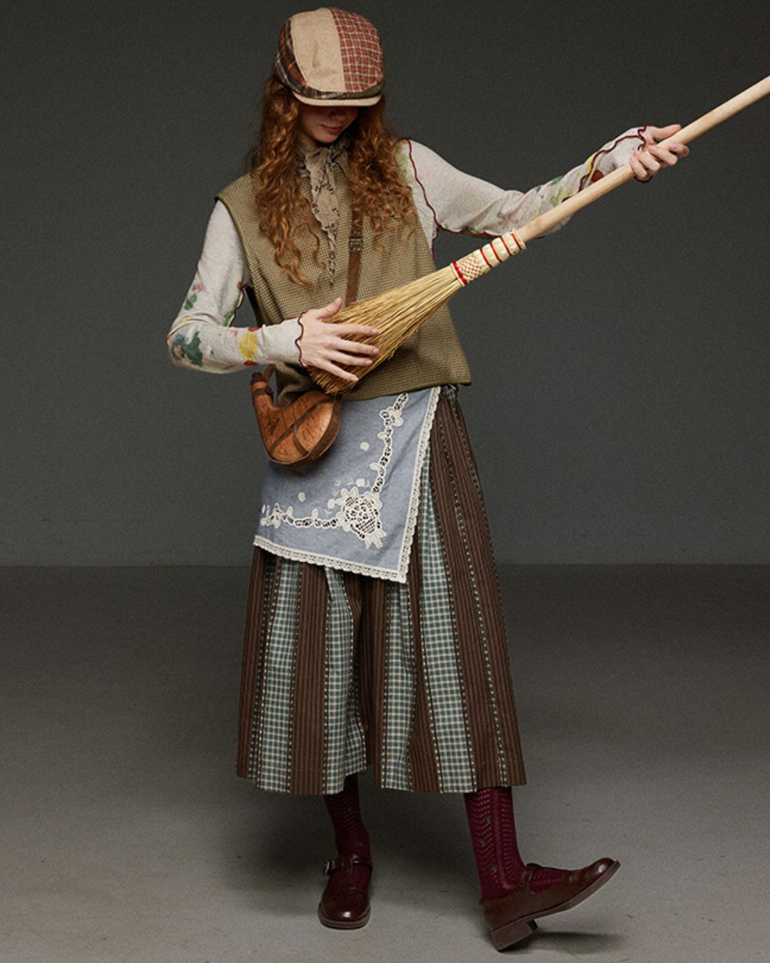 Check And Striped Contrast Color Skirt　SK007