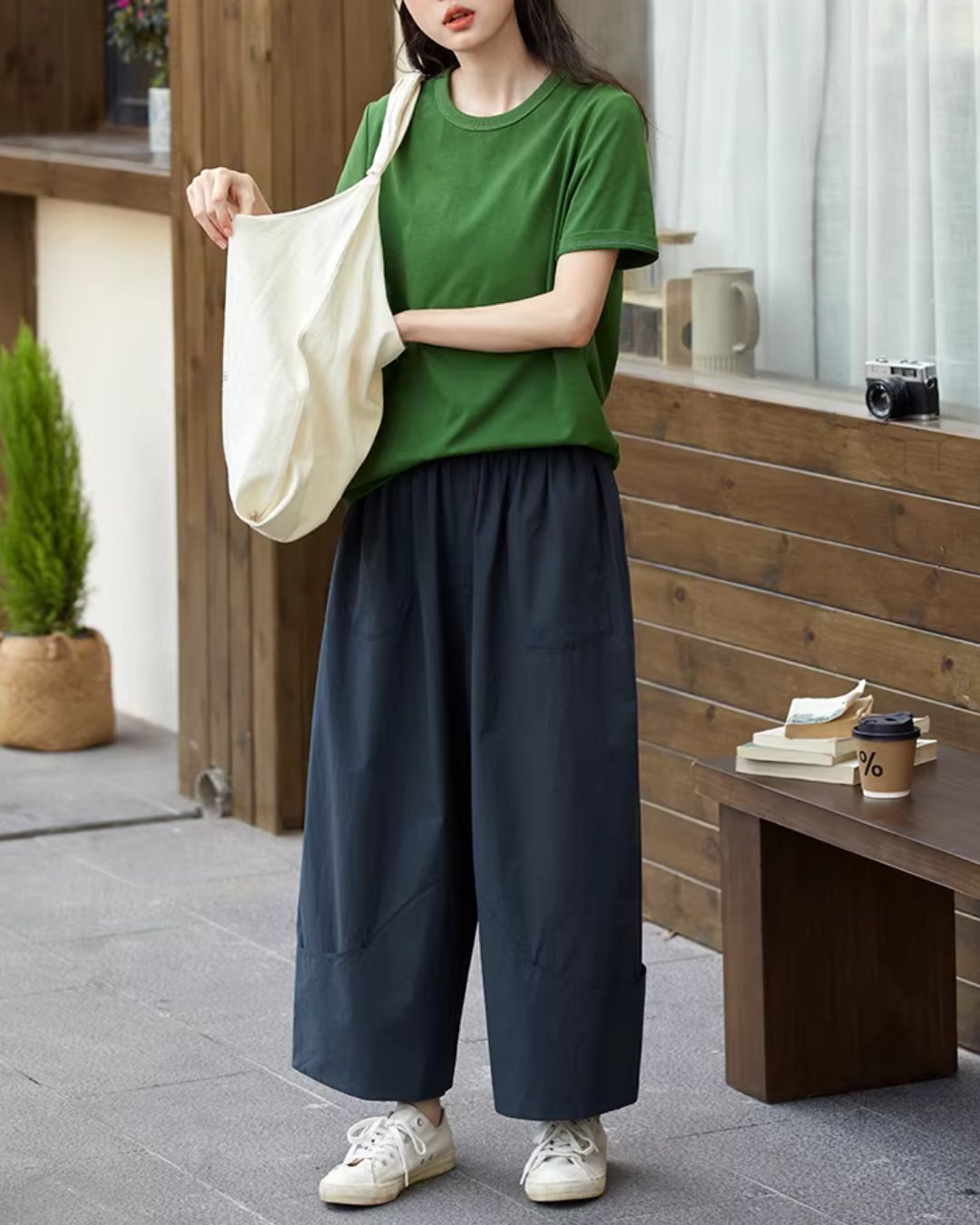 Breathable Cropped Wide Pants　PT048