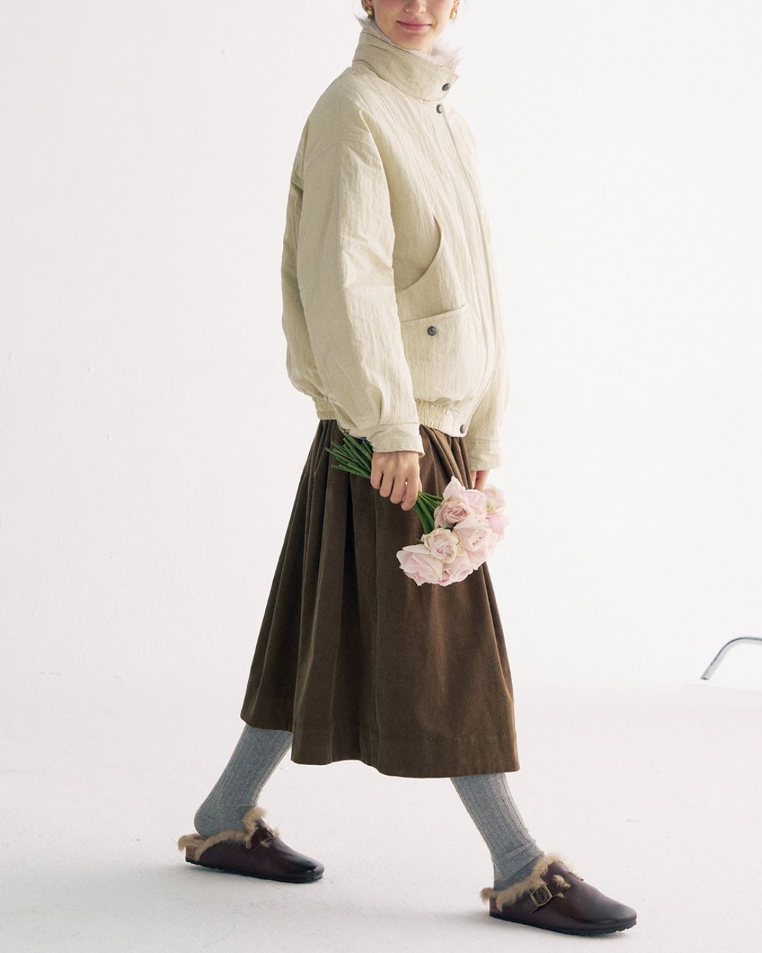 Detachable Fur Collar Quilted Jacket　JK078