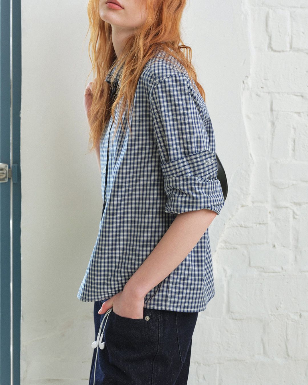 Cropped Button-down Checked Shirt　LS051