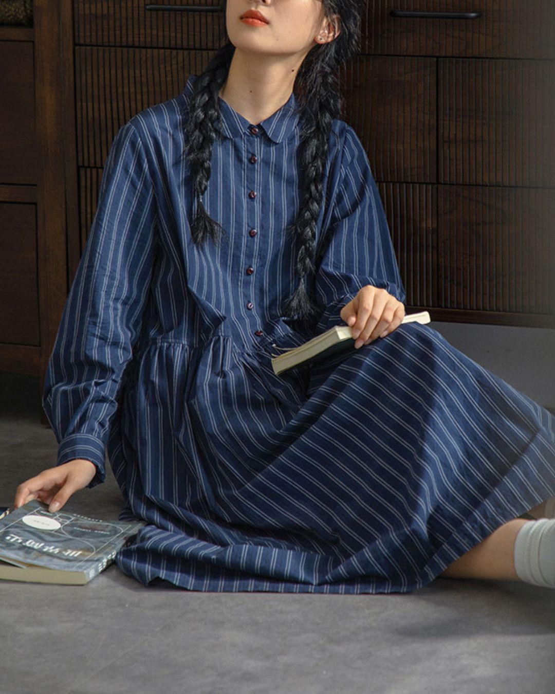 Striped Midi Shirt Dress　OP007