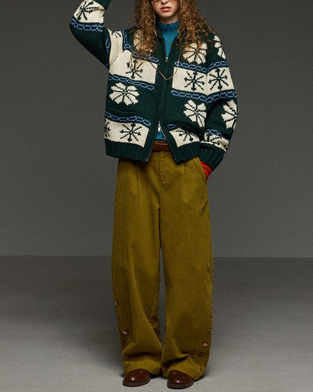 Corduroy Floral  Wide Pants　PT028