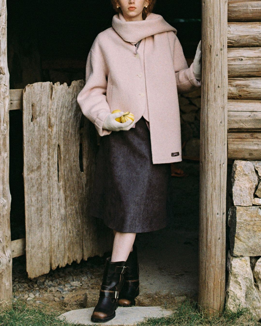 V-neck Round Hem Wool Jacket　JK070