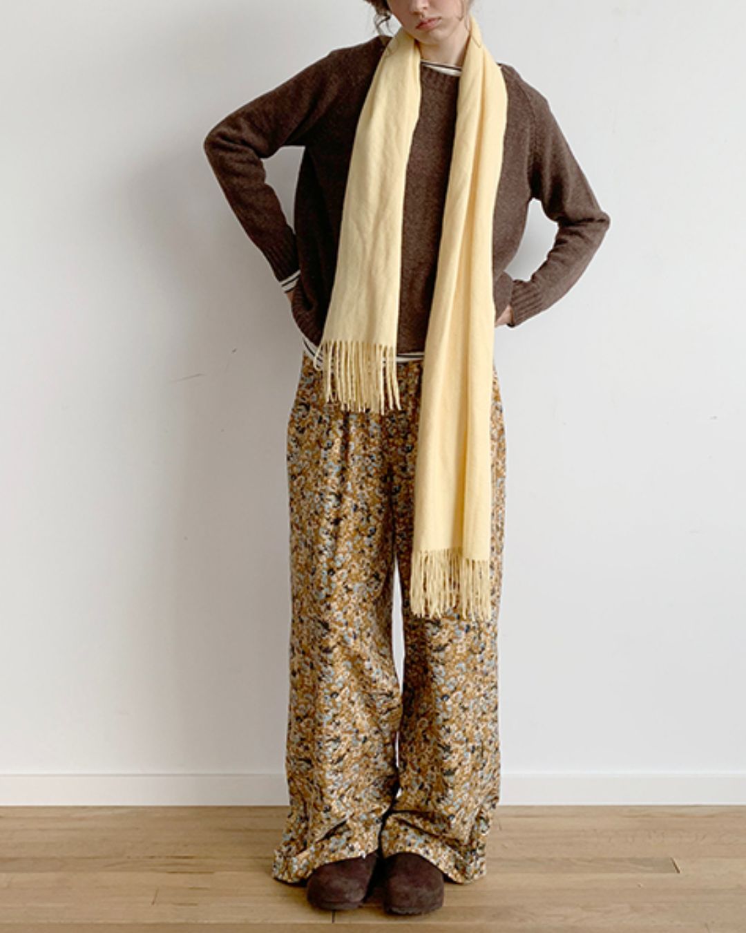 Corduroy Floral Wide Pants　PT004