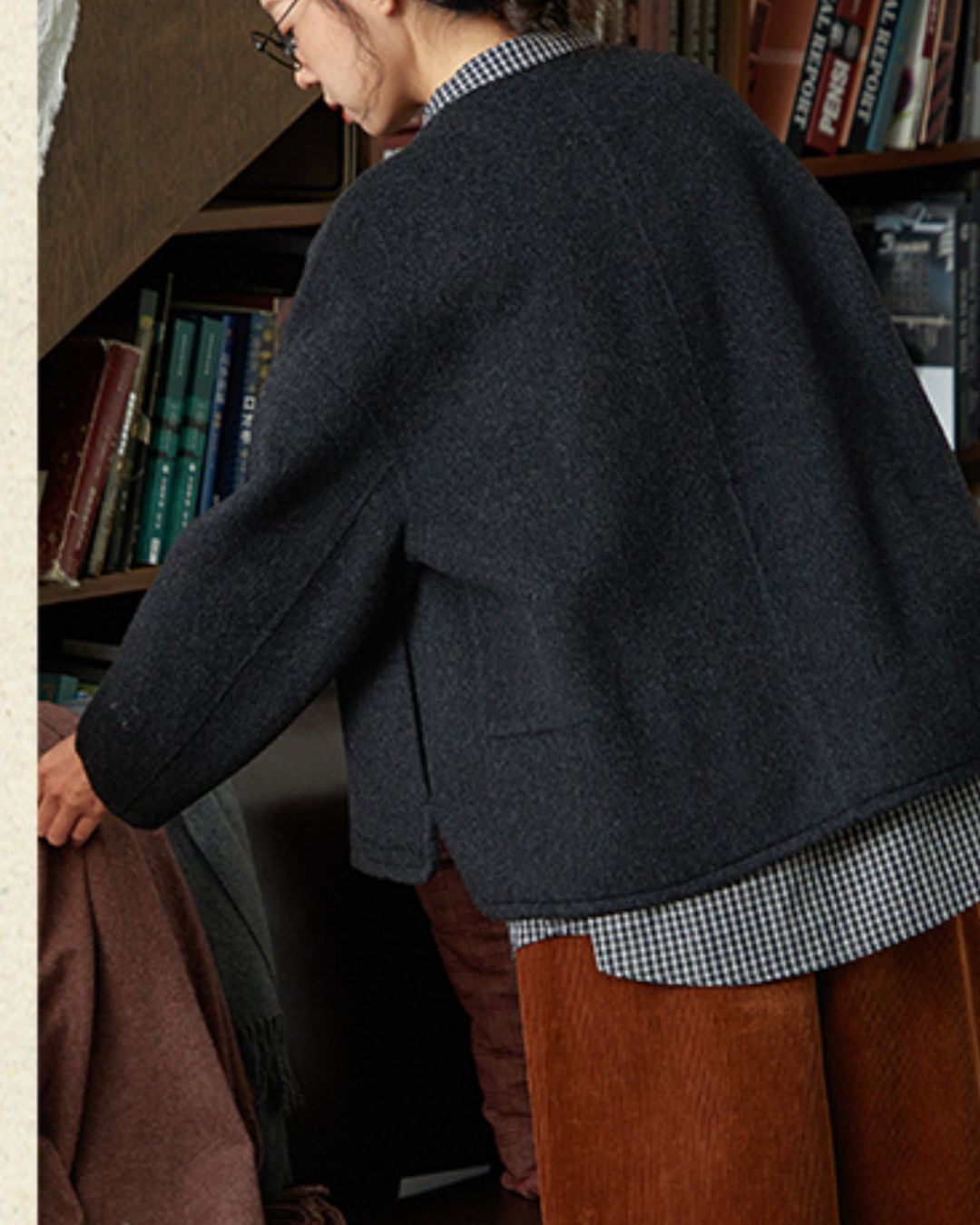 Collarless Relaxed Wool Jacket　JK033