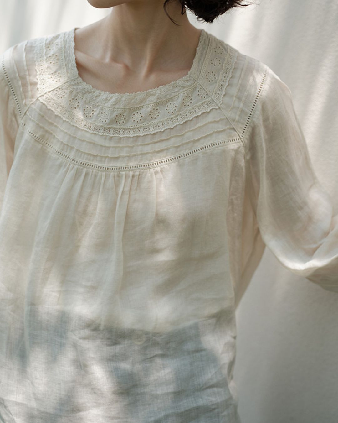 Lace Square Neck Ramie Shirt　LS062