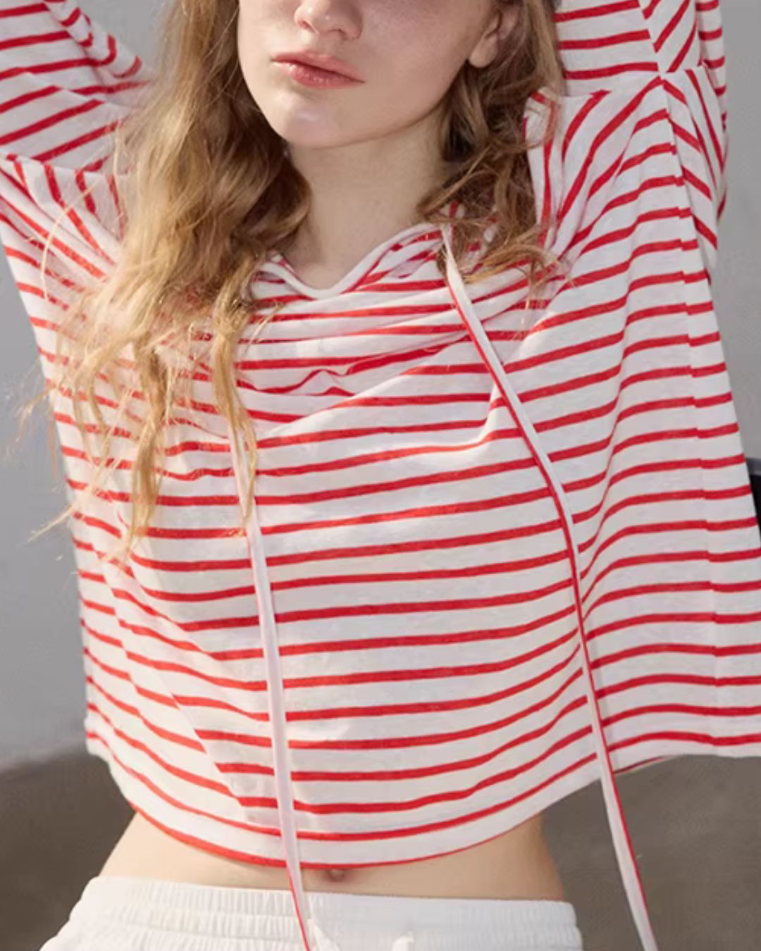 Drawstring V-neck Border T-shirt　LT027