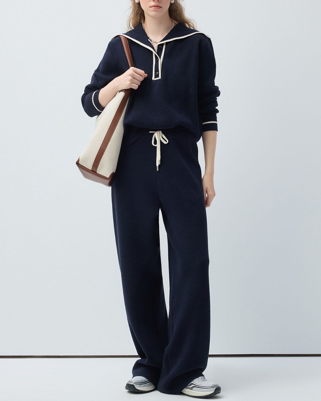 Boucle Knit Drawstring Draped Pants　PT037