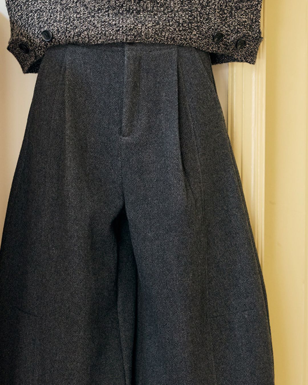 Wool Blend Wide Cropped Pants　PT035