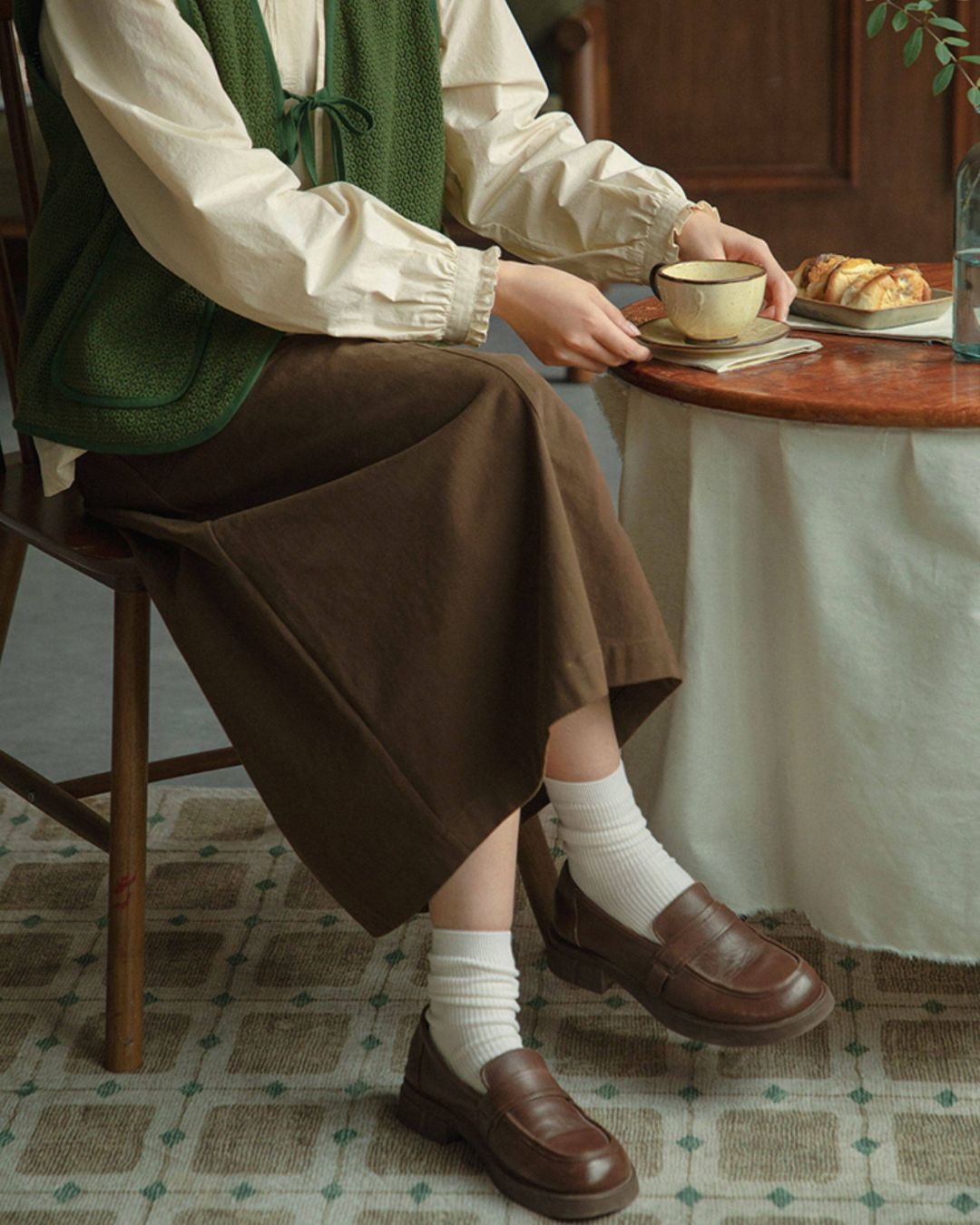 Cotton A-line Midi Skirt　SK020