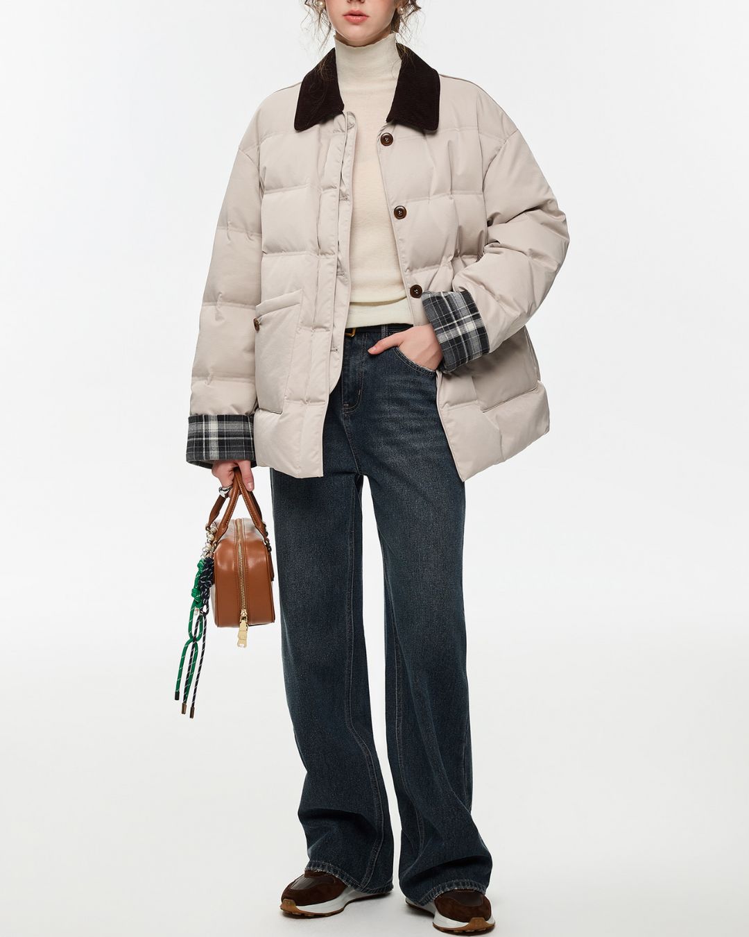 Collared Check Sleeve Down Jacket　JK060