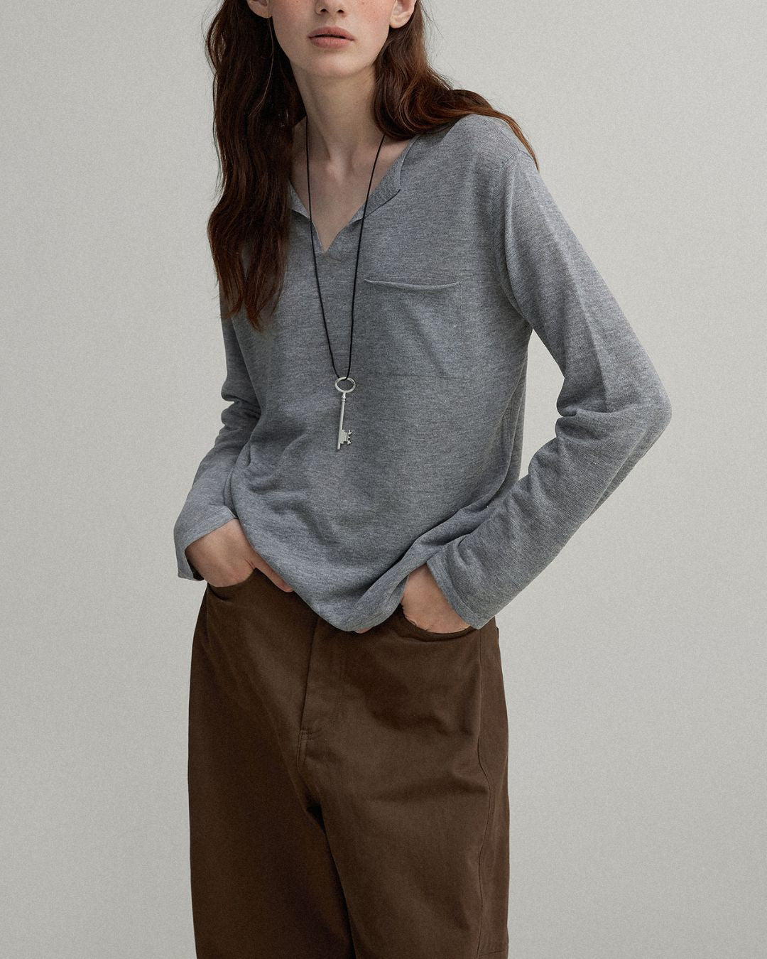 Natural Linen V-neck T-shirt　LT003