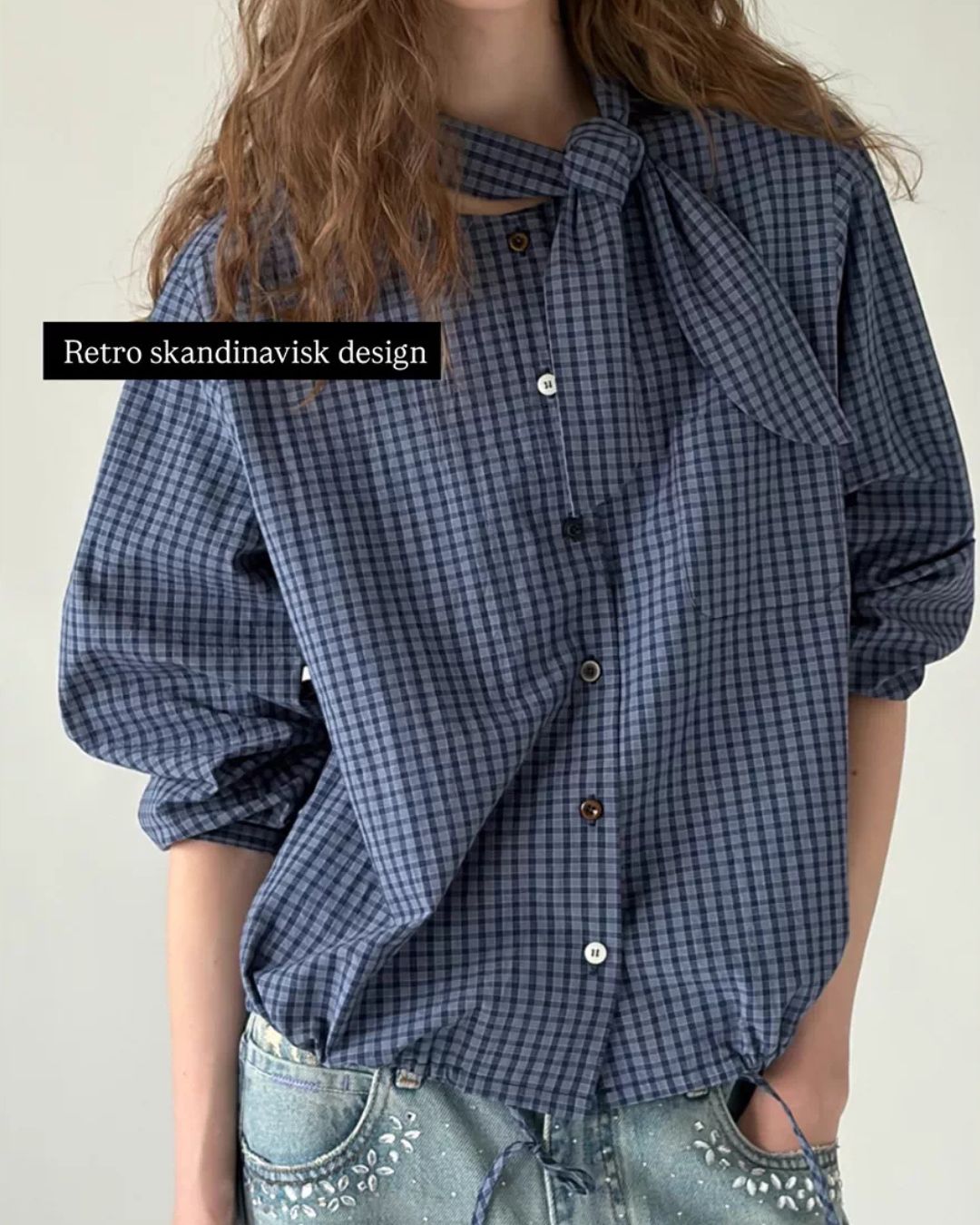 Bow Tie Ribbon Check Shirt　LS068